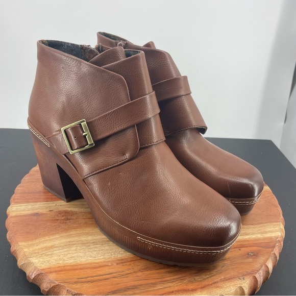 Korks Stacy Platform Ankle Boot Bootie Size 9.5 Burnished Dark Brown Buckle Boho - Picture 3 of 10